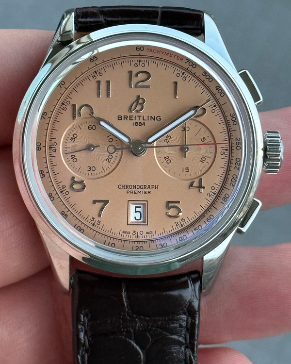 2023 Breitling Premier B01 42MM Salmon Dial Leather Strap (AB0145331K1P1)