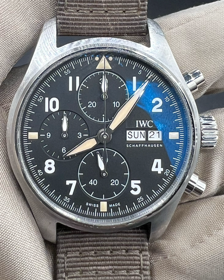 2021 IWC Schaffhausen Pilot Spitfire Chronograph 41MM Black Dial Textile Strap (IW387901)