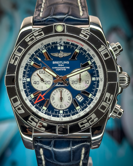 2017 Breitling Chronomat GMT 47MM Blue Dial Leather Strap (AB0410)