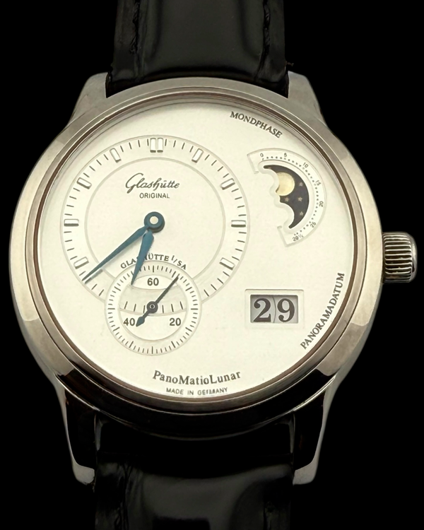 2014 Glashütte Original PanoMaticLunar 39MM Silver Dial Leather Strap (90-02-02-02-04)