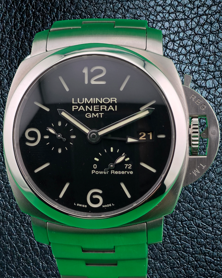 2013 Panerai Luminor 1950 3 Days GMT Power Reserve L.E. 44MM Black Dial Steel Bracelet (PAM00347)