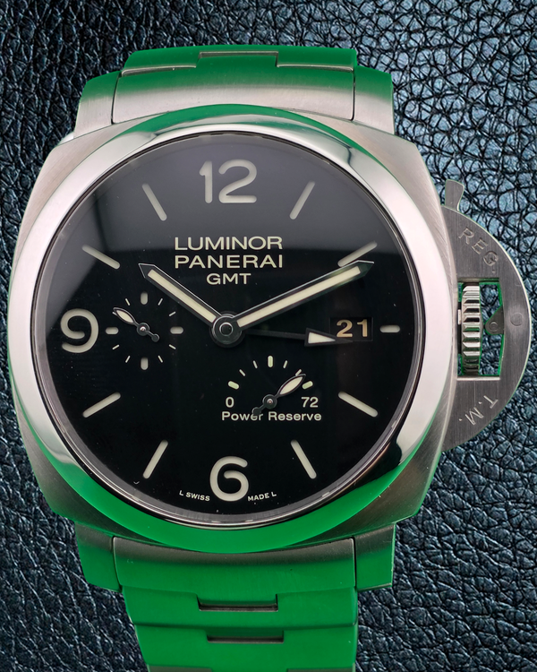 2013 Panerai Luminor 1950 3 Days GMT Power Reserve L.E. 44MM Black Dial Steel Bracelet (PAM00347)