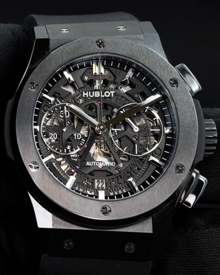 Hublot Classic Fusion Aerofusion "Black Magic" 45MM Skeleton Dial Rubber Strap (525.CM.0170.RX)