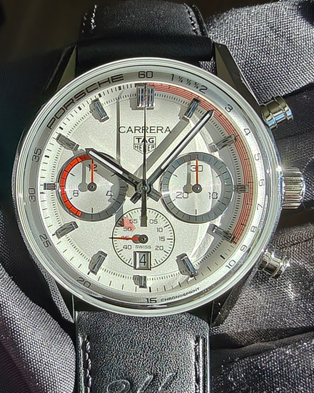 2025 Tag Heuer Carrera Chronosprint x Porsche 42MM Silver Dial Leather Strap (CBS2011.FC6529)
