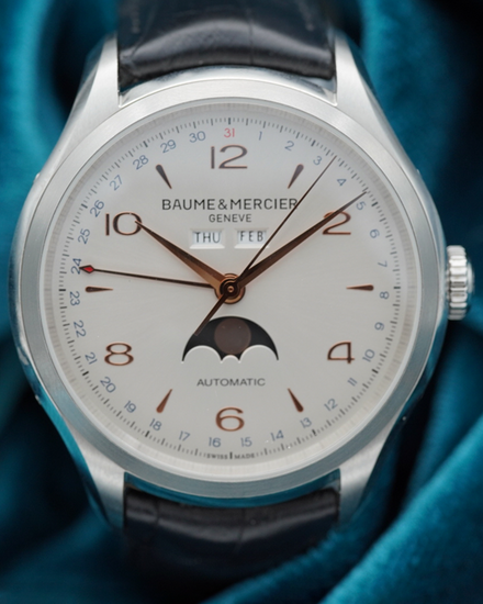 No Reserve - Baume & Mercier Clifton 43MM Silver Dial Leather Strap (MOA10055)