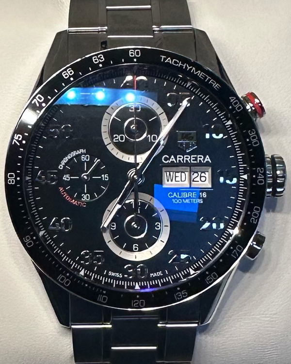 2018 Tag Heuer Carrera Calibre 16 43MM Black Dial Steel Bracelet (CV2A10.BA0796)