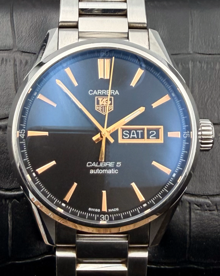 Tag Heuer Carrera Calibre 5 41MM Black Dial Steel Bracelet (WAR201C)