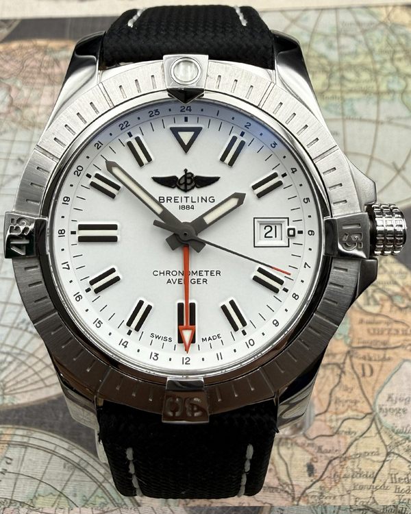 2022 Breitling Avenger GMT 43MM White Dial Textile Strap (A32397)
