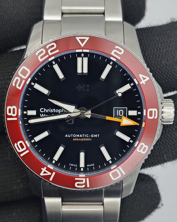 2020 Christopher Ward C60 Trident GMT 600M 38MM Black Dial Steel Bracelet (C6042AGM3)