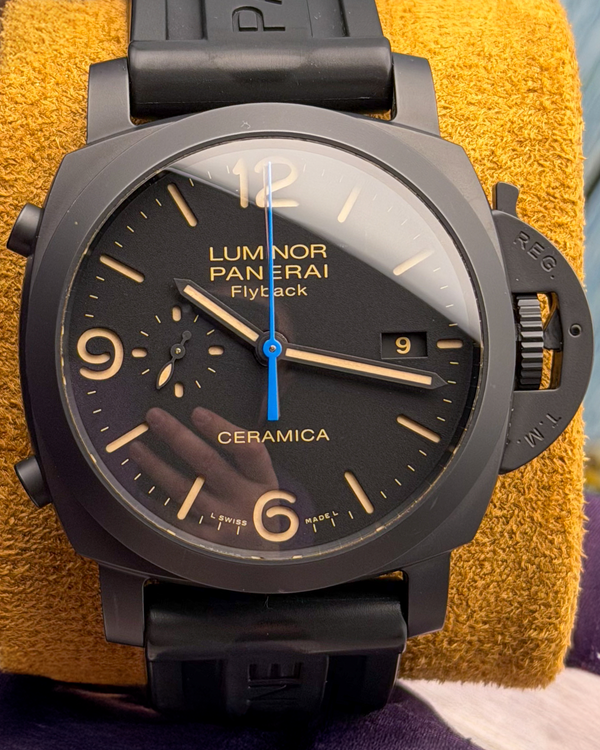 2018 Panerai Luminor 1950 3 Days Chrono Flyback 44MM Black Dial Rubber Strap (PAM00580)