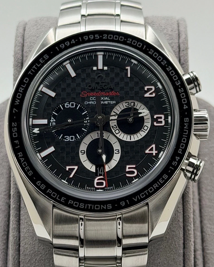 Omega Speedmaster "Michael Schumacher The Legend" 44.25MM Carbon Fiber Dial Steel Bracelet (321.30.44.50.01.001)