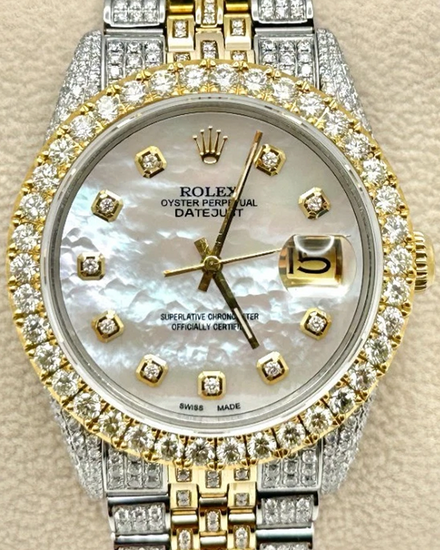 1986 (9.0 Mill Serial) Rolex Datejust 36MM Aftermarket Mother Of Pearl Dial Aftermarket Two-Tone Jubilee Bracelet (16013)