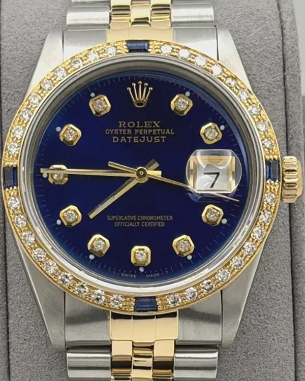 1986 (9.3 Mill Serial) Rolex Datejust 36MM Aftermarket Blue Dial Two-Tone Jubilee Bracelet (16013)