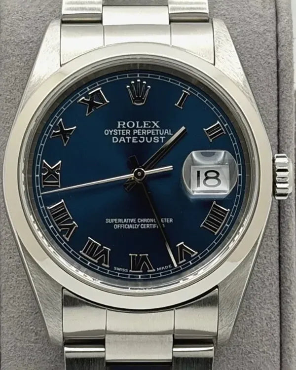 2004 (F Serial) Rolex Datejust 36MM Blue Dial Oyster Bracelet (16200)