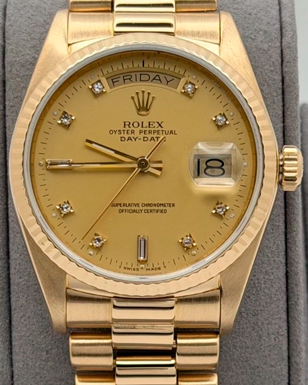 1986 (9.3 Mill. Serial) Rolex Day-Date 36MM Champagne Dial Yellow Gold President Bracelet (18038)