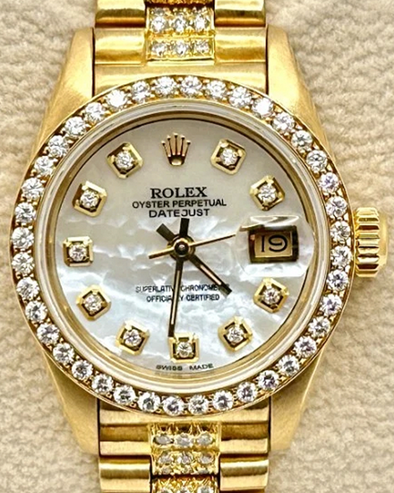 1991 (N Serial) Rolex Lady-Datejust 26MM Aftermarket Mother of Pearl Dial Aftermarket Yellow Gold President Bracelet (69178)