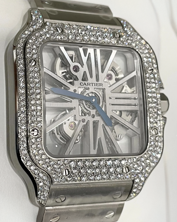 2022 Cartier Santos 100 39.8MM Skeleton Dial Steel Bracelet (CRWHSA0015)