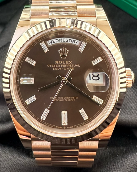 2025 Rolex Day-Date 40MM Chocolate Dial Rose Gold President Bracelet (228235)