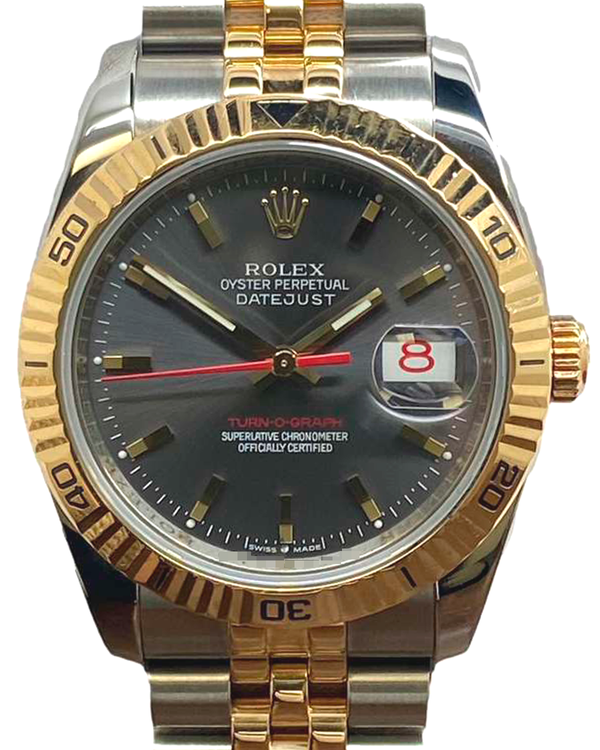 Rolex Datejust Turn-O-Graph 36MM Rhodium Dial Two-Tone Super Jubilee Bracelet (116263)