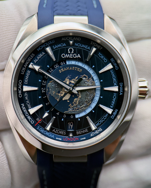 2025 Omega Seamaster Aqua Terra Worldtimer 43MM Blue Dial Rubber Strap (220.12.43.22.03.001)