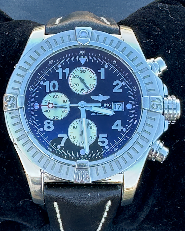Breitling Super Avenger 48MM Black Dial Leather Strap (A13370)