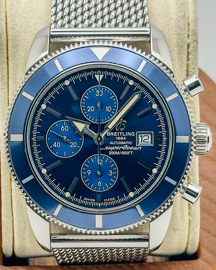 No Reserve - 2015 Breitling Superocean Heritage Chronograph 46MM Blue Dial Steel Brecelet (A13320)