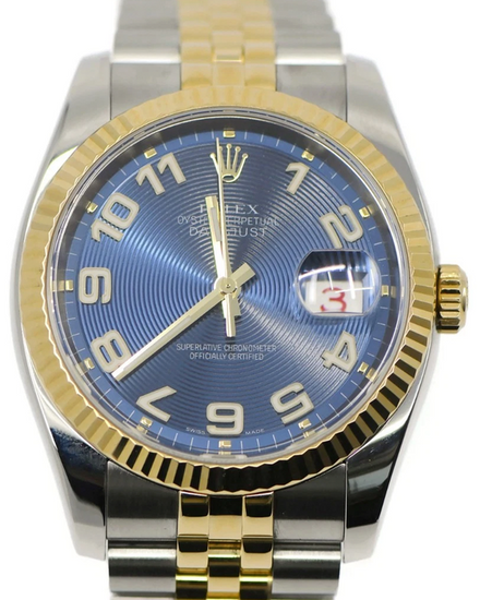 2005 Rolex Datejust 36MM Blue Dial "Concentric" Two-Tone Super Jubilee Bracelet (116233)