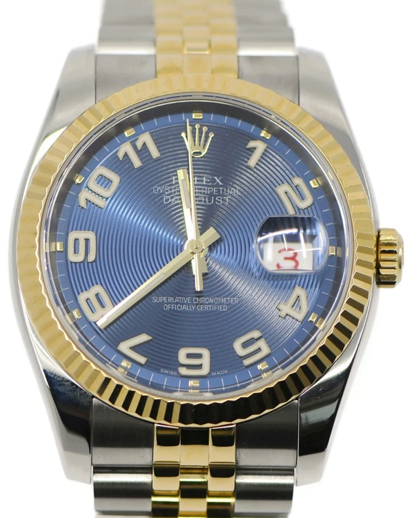 2005 Rolex Datejust 36MM Blue Dial "Concentric" Two-Tone Super Jubilee Bracelet (116233)