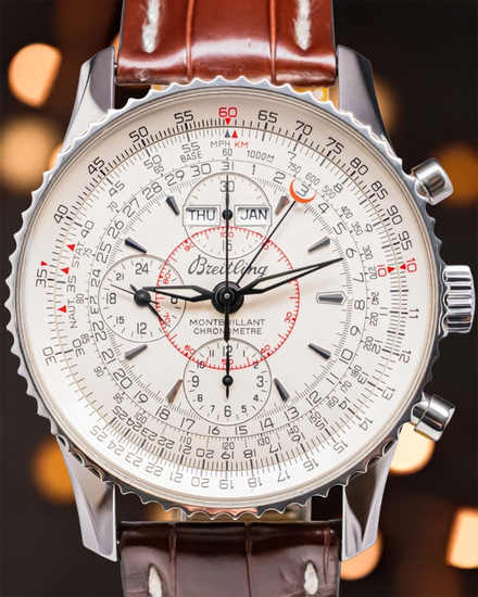 Breitling Montbrillant Chronograph 43MM Silver Dial Leather Strap (A21330)