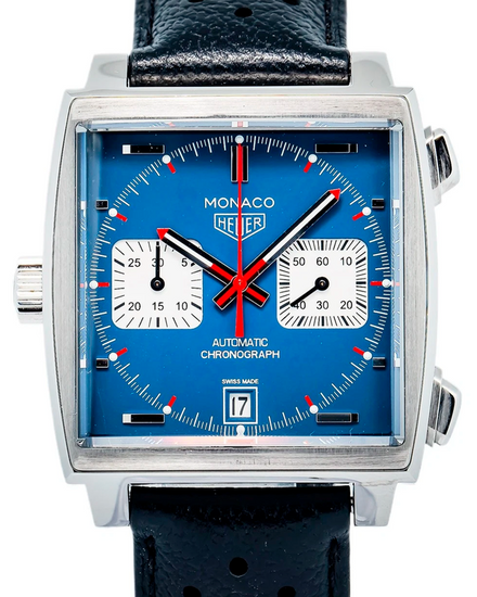 Tag Heuer Monaco Chronograph "Steve McQueen" 39MM Blue Dial Leather Strap (CAW211P.FC6356)