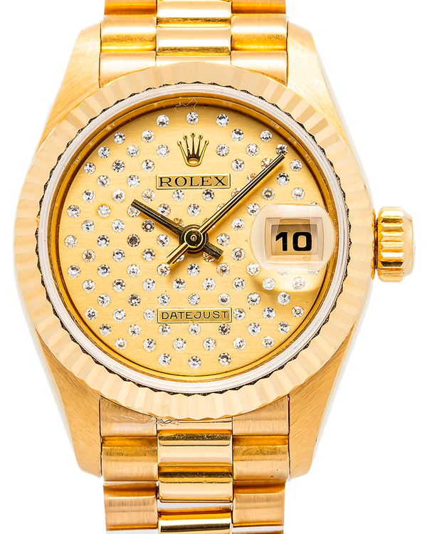 Rolex Lady-Datejust 26MM Champagne "Pleiade" Dial Yellow Gold President Bracelet (69178)
