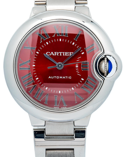 Cartier Ballon Bleu 33MM Red Dial Steel Bracelet (WSBB0052)