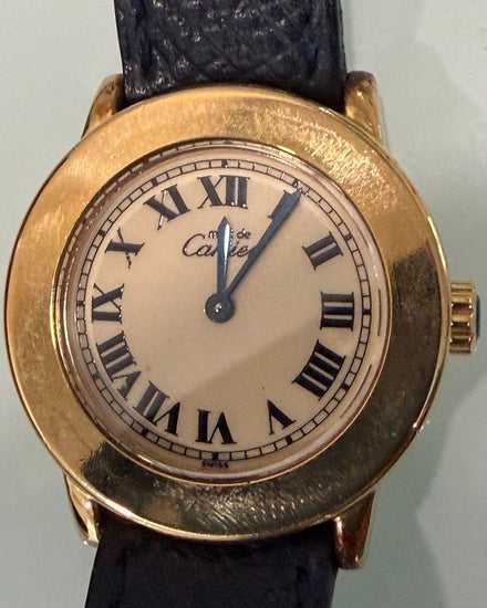Cartier Must De Cartier Ronde Vermeil 27MM Quartz Cream Dial Leather Strap  (W1008743)