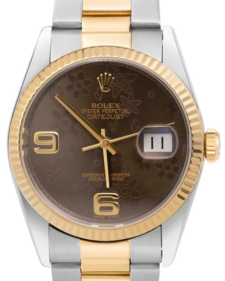 Rolex Datejust 36MM Brown "Floral Motif" Dial Two-Tone Oyster Bracelet (116203)
