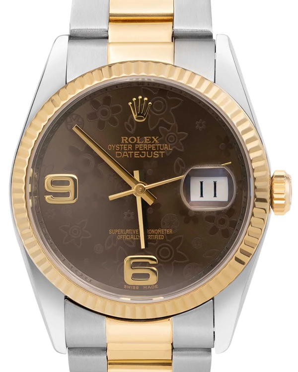 Rolex Datejust 36MM Brown "Floral Motif" Dial Two-Tone Oyster Bracelet (116203)