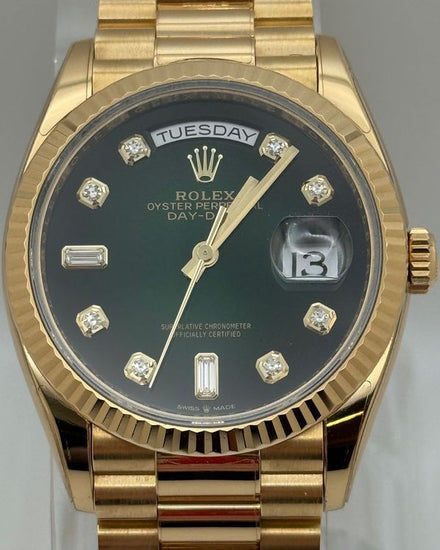 2021 Rolex Day-Date 36MM Green "Ombré" Dial Yellow Gold President Bracelet (128238)