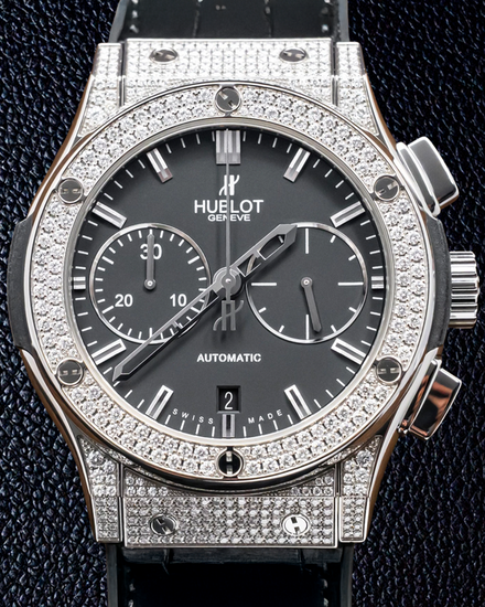 Hublot Classic Fusion Chronograph Pavé 45MM Black Dial Leather Strap (521.NX.1170.LR.1704)