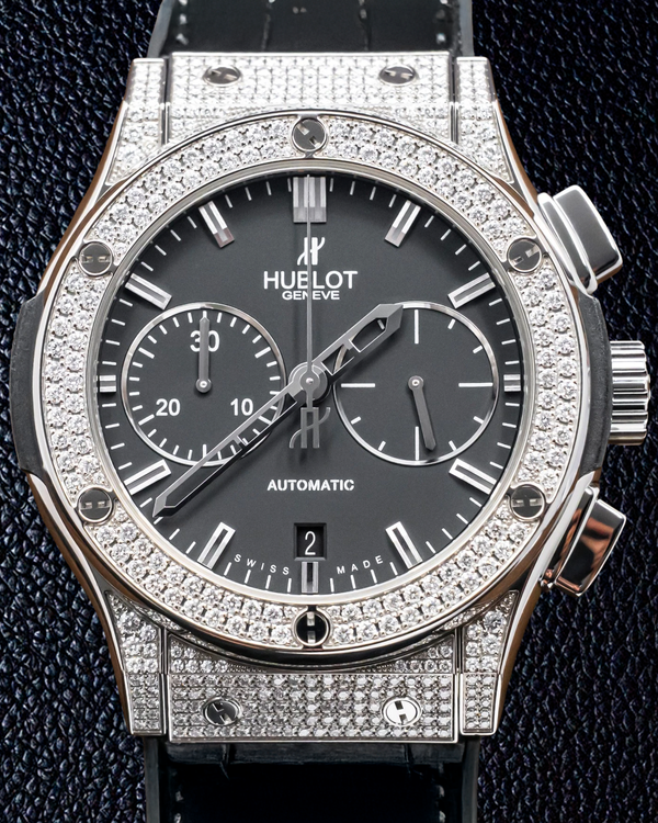 Hublot Classic Fusion Chronograph Pavé 45MM Black Dial Leather Strap (521.NX.1170.LR.1704)