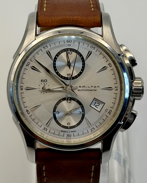 No Reserve - Hamilton Jazzmaster Auto Chrono 42MM Silver Dial Aftermarket Leather Strap (H32616153)