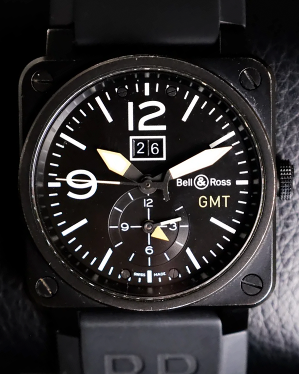 Bell & Ross BR 03 GMT 42MM Black Dial Rubber Strap (BR03-51-S)