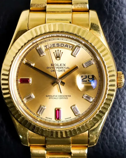 2012 Rolex Day-Date II 41MM Champagne "Baguette Diamond" Dial Yellow Gold President Bracelet (218238)