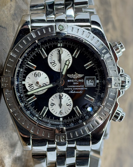 2005 Breitling Chronomat Evolution 43.7MM Black Dial Steel Bracelet (A13356)