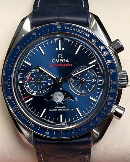 Omega Speedmaster Moonphase 44MM Blue Dial Leather Strap (304.33.44.52.03.001)