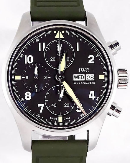 2023 IWC Schaffhausen Pilot Spitfire Chronograph 41MM Black Dial Rubber Strap (IW387901)