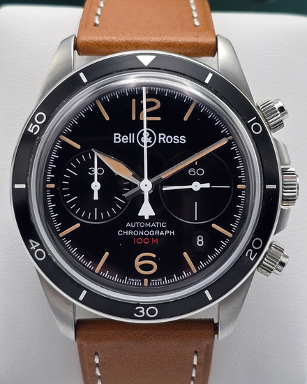 No Reserve - Bell & Ross BR V2 41MM Black Dial Aftermarket Leather Strap (BRV294)