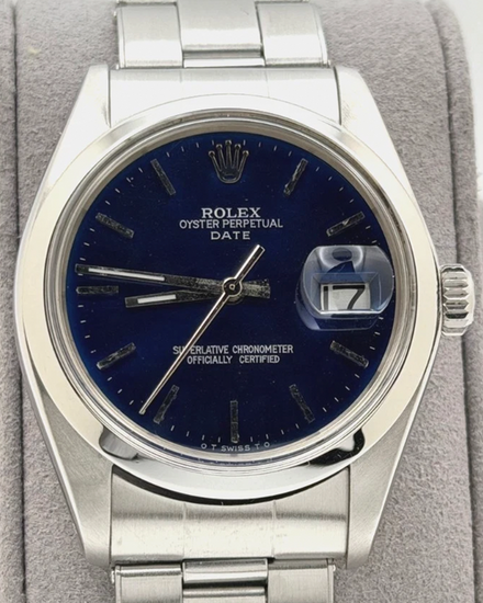 1978 (5.3 Mil. Serial) Rolex Oyster Perpetual Date 34MM Aftermarket Blue Dial Oyster Bracelet (1500)