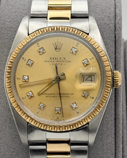 1978 (5.4 MIl. Serial) Rolex Oyster Perpetual Date 34MM Aftermarket Champagne Dial Two-Tone Oyster Bracelet (1505)