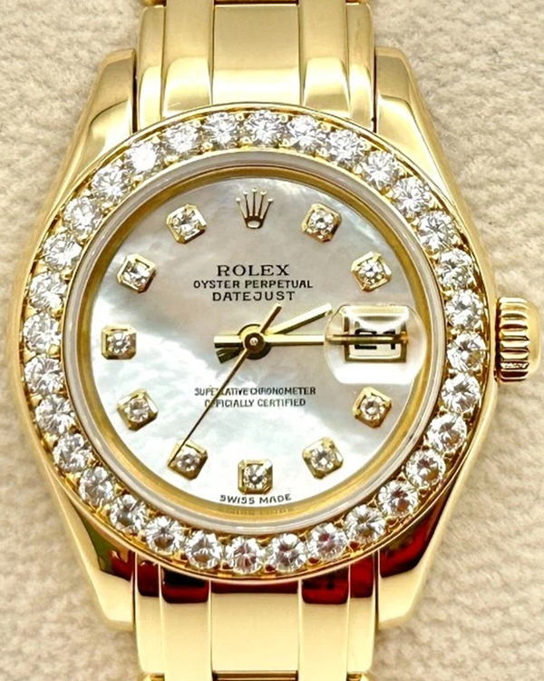 2000 (P Serial) Rolex Lady-Datejust Pearlmaster 29MM Mother Of Pearl Dial Yellow Gold Pearlmaster Bracelet (80298)