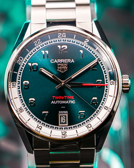 No Reserve - 2025 Tag Heuer Carrera Date Twin-Time 41MM Green Dial Steel Bracelet (WDA2114.BA0043)