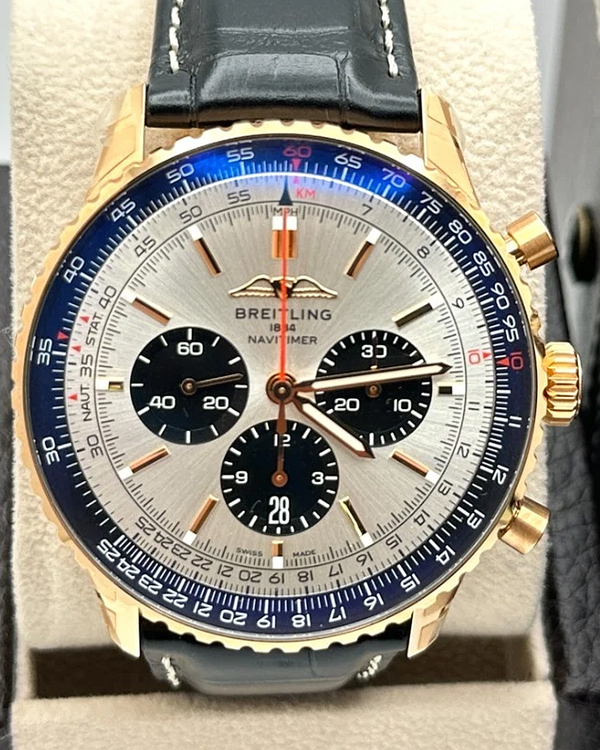 2024 Breitling Navitimer 1 B01 Chronograph 46MM Silver Dial Leather Strap (RB0137)